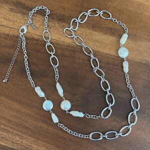 WHBM Silver & Pearl Long Necklace